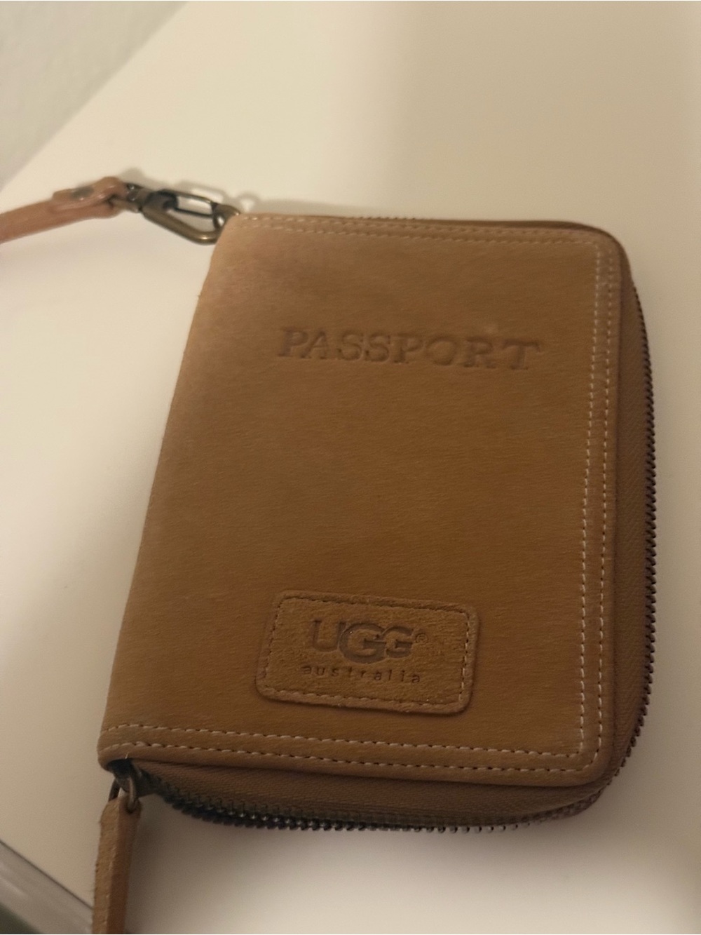 UGG Tan Zip-Around Passport Holder Wallet
